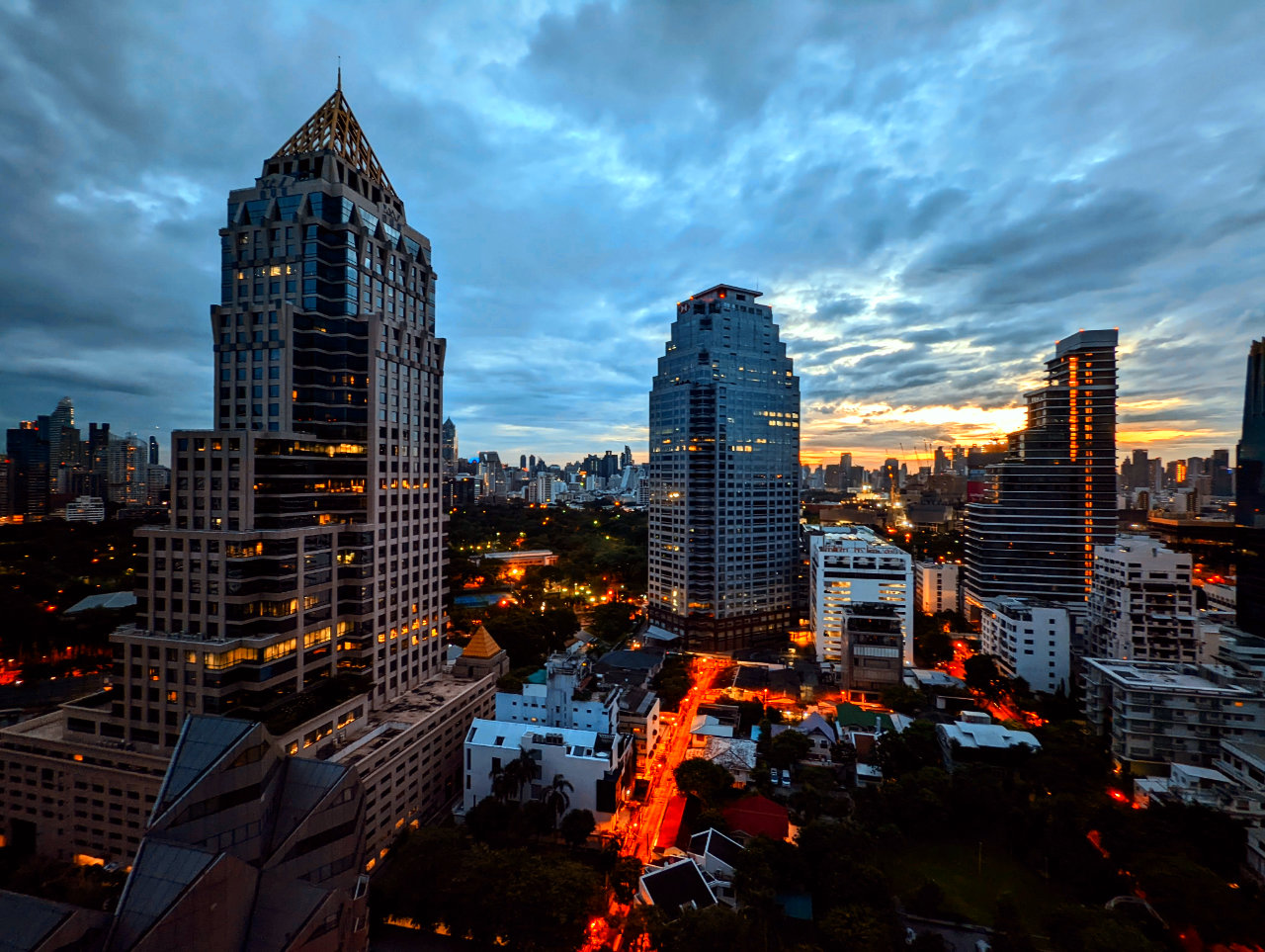 Sun rising over the Bangkok Skyline